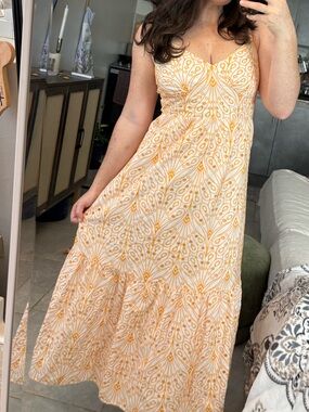 LOFT Light Orange Embroidered Swirls Sleeveless Maxi Dress Open Back 4